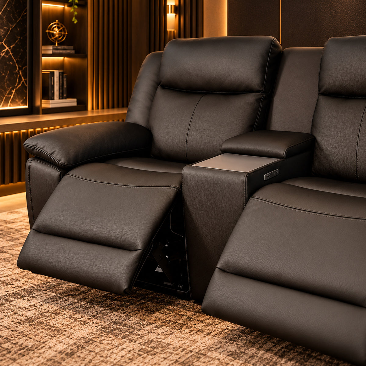 Nelson 4 Seater Triple Motor Home Theatre Recliner Lounge - Black