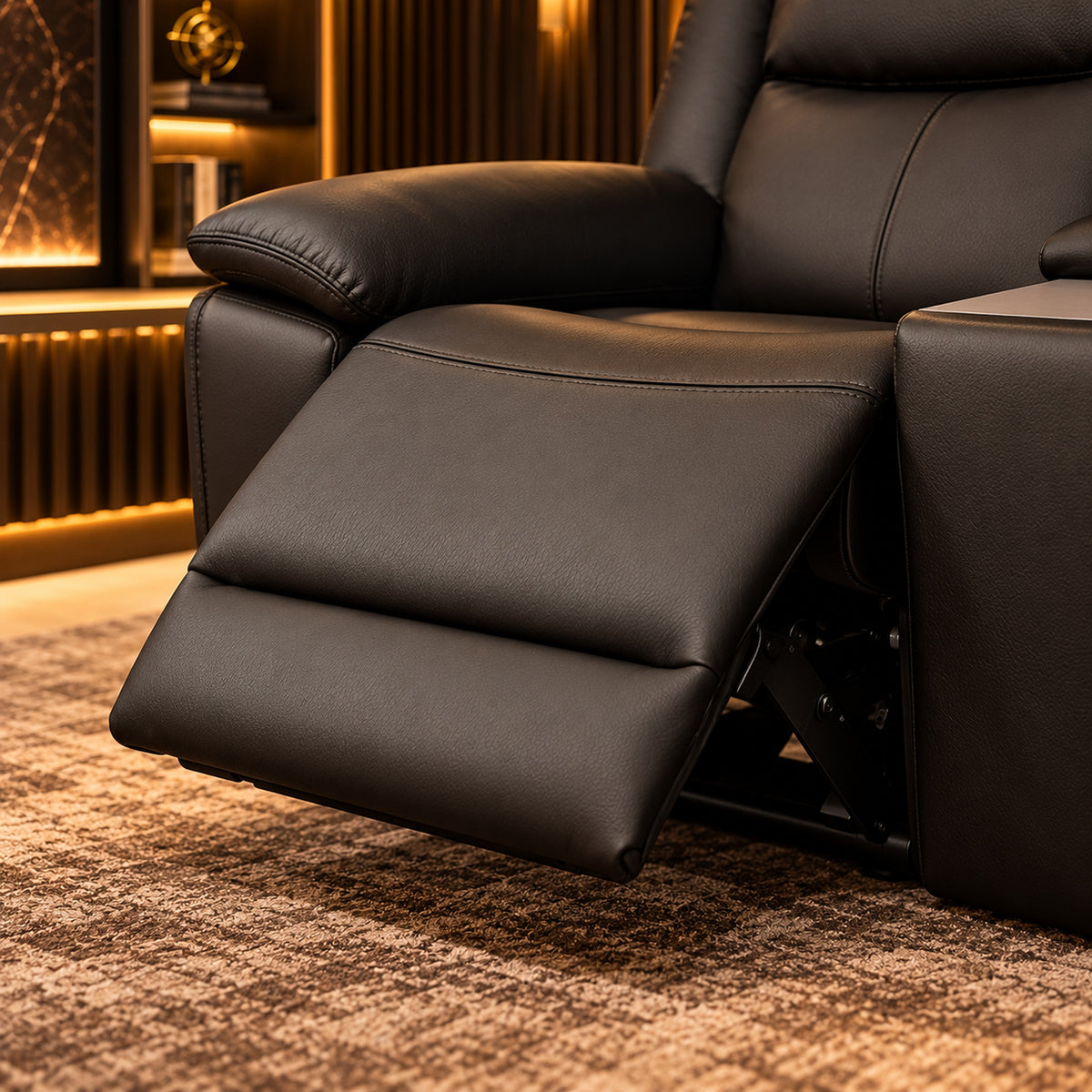 Nelson 4 Seater Triple Motor Home Theatre Recliner Lounge - Black