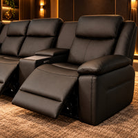 Nelson 4 Seater Triple Motor Home Theatre Recliner Lounge - Black