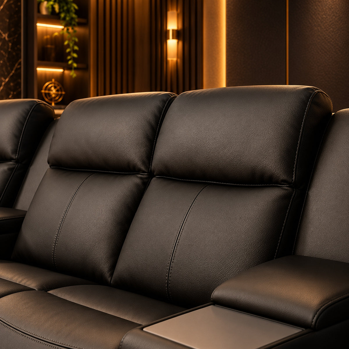 Nelson 4 Seater Triple Motor Home Theatre Recliner Lounge - Black