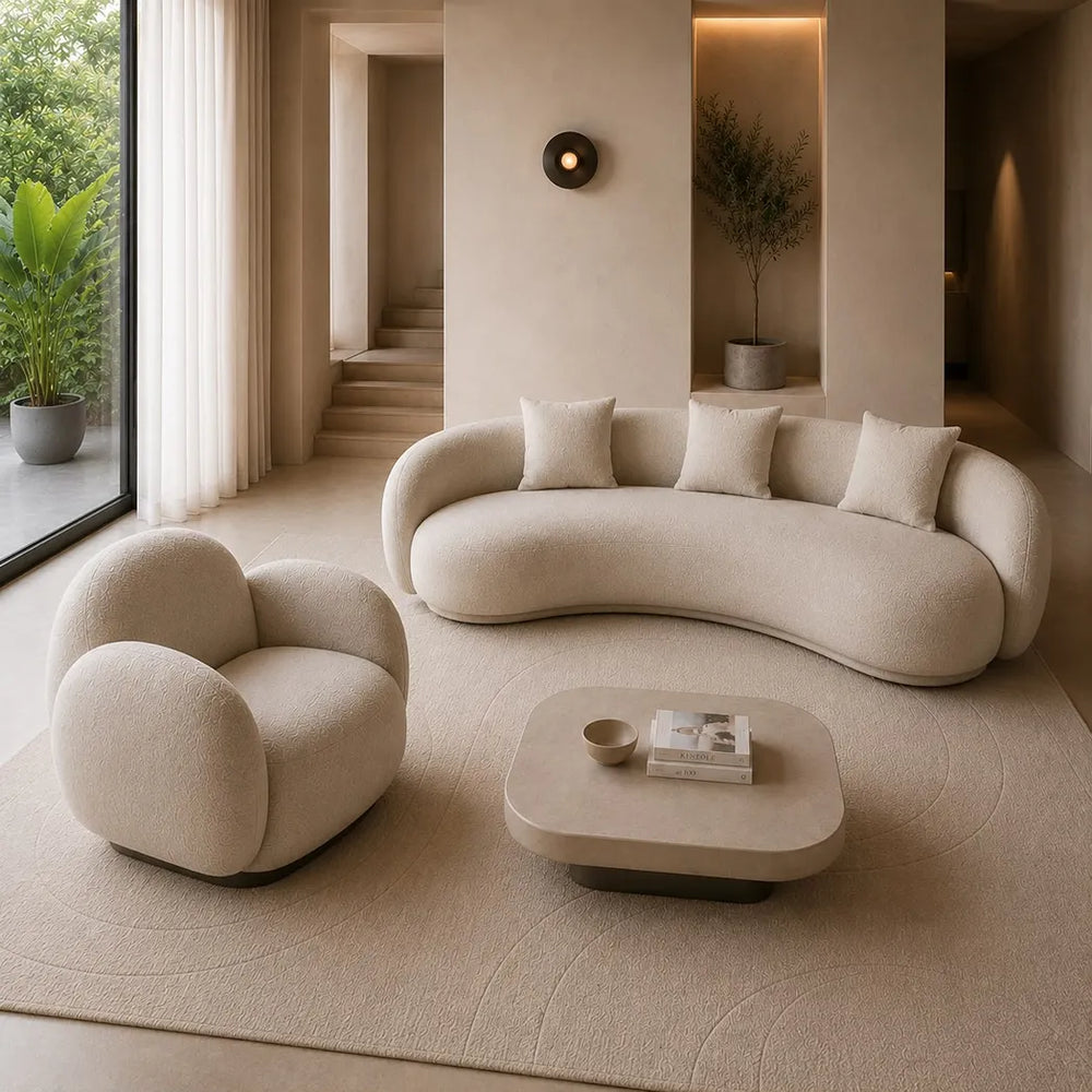 Neon 3 Seater Curved Sofa & Swivel Chair Set