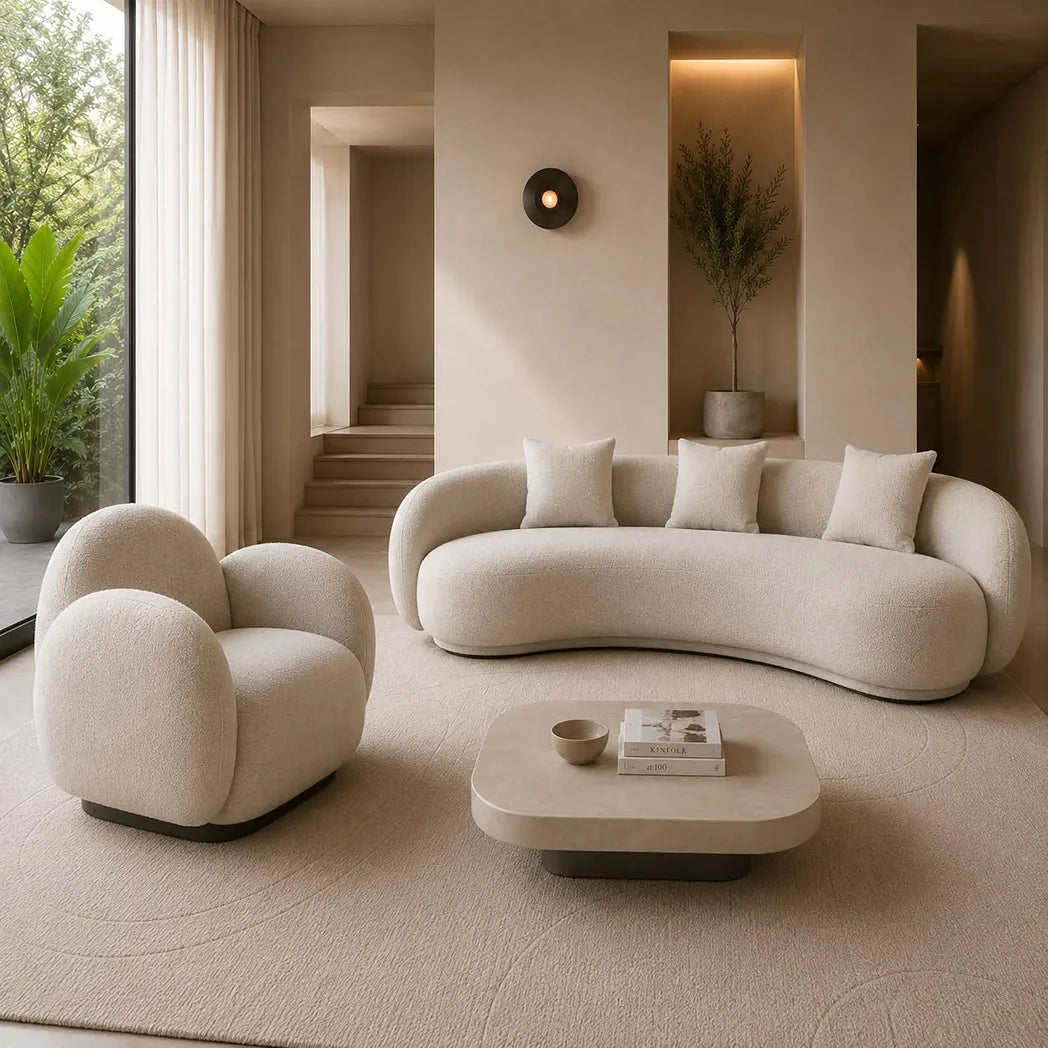 Neon 3 Seater Curved Sofa & Swivel Chair Set