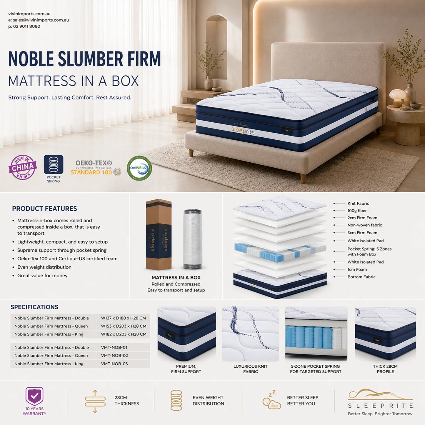 Noble Slumber 5 Zone Pocket Spring Firm Mattress