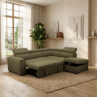 Odelia 3 Seater Chaise Pullout Sofa Bed & Storage Ottoman