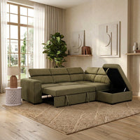 Odelia 3 Seater Chaise Pullout Sofa Bed & Storage Ottoman