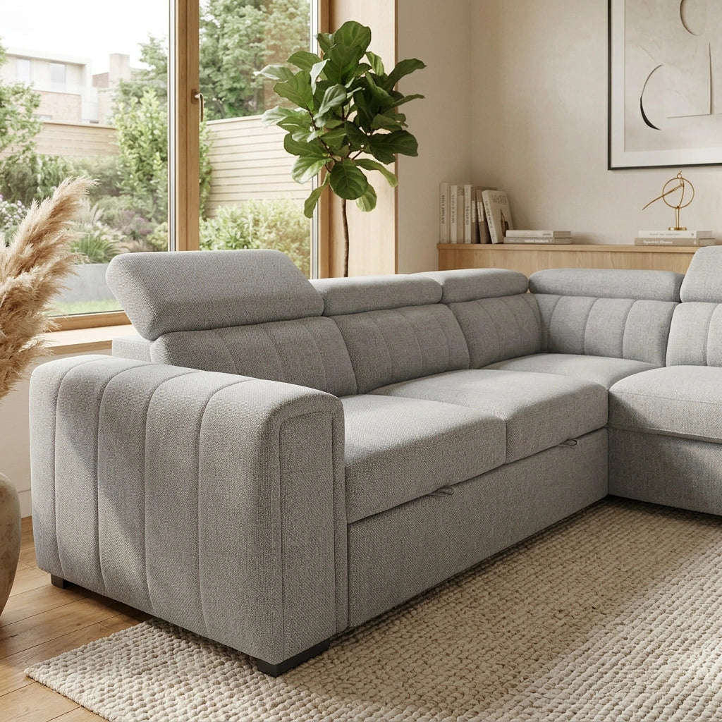 Odelia 3 Seater Chaise Pullout Sofa Bed & Storage Ottoman