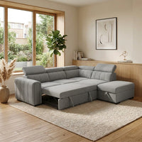 Odelia 3 Seater Chaise Pullout Sofa Bed & Storage Ottoman