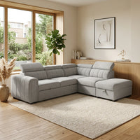 Odelia 3 Seater Chaise Pullout Sofa Bed & Storage Ottoman