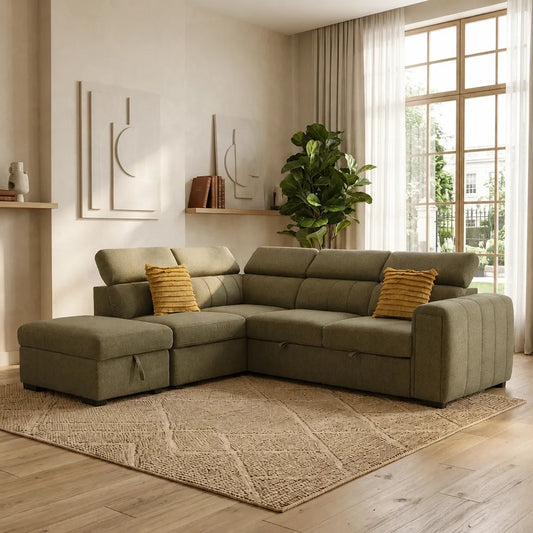 Odelia 3 Seater Chaise Sofa Bed with Storage Ottoman