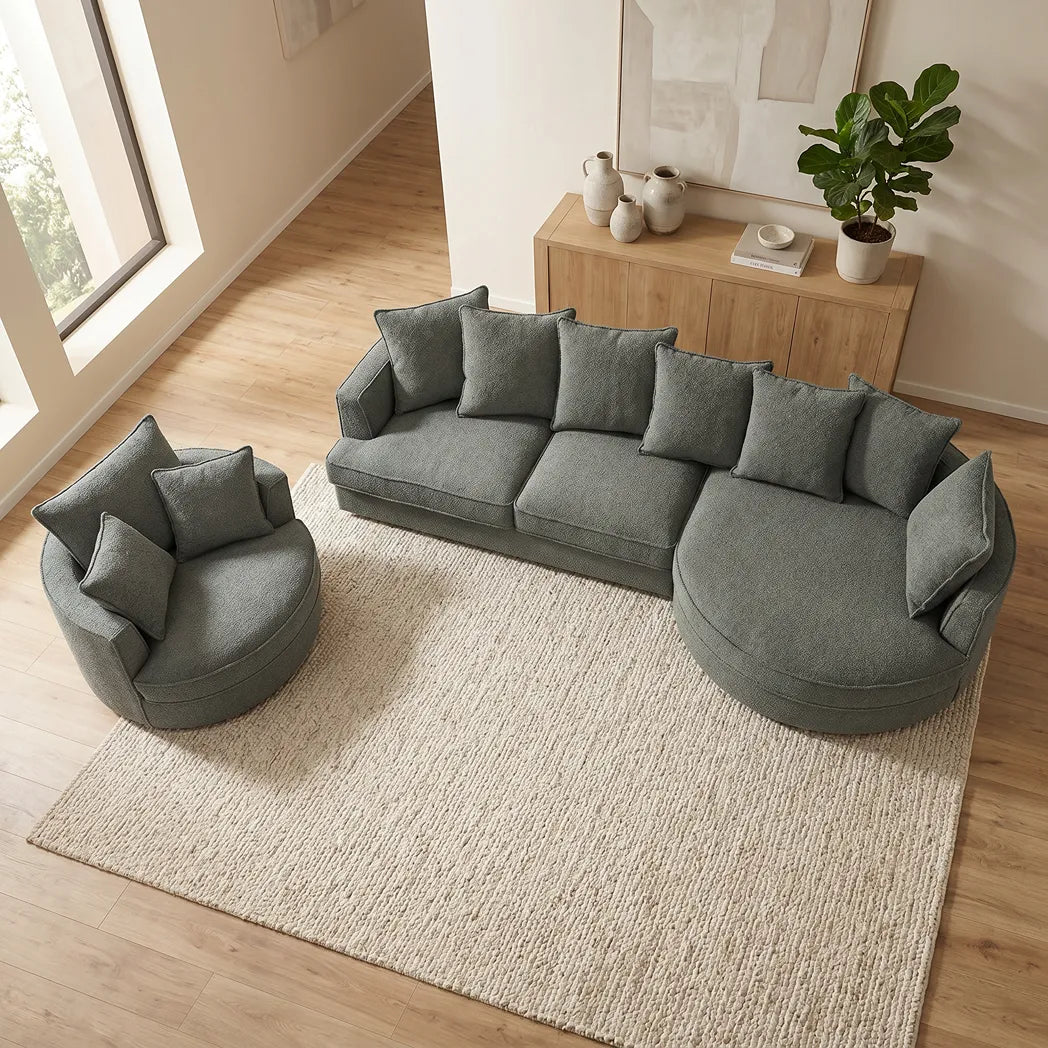 Penthouse 3 Seater Curved Chaise Sofa & Swivel Chair
