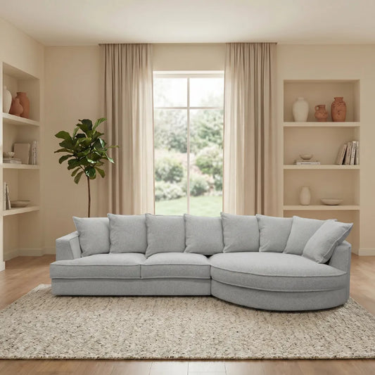 Penthouse 3 Seater Goose Feather Curved Chaise Sofa in Grey