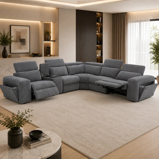 Phoenix 5 Seater Modular Corner Electric Recliner Sofa in Charcoal
