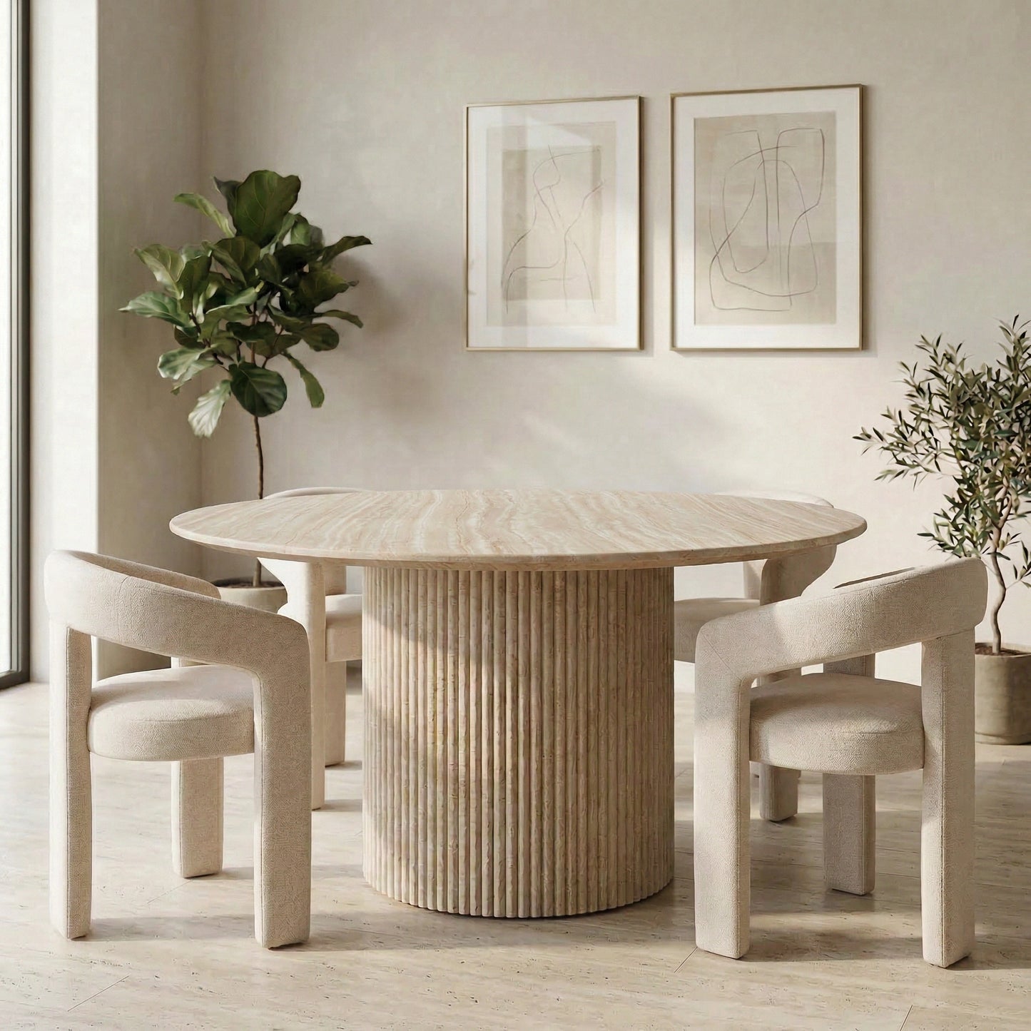 Pompeii Travertine 5 Piece Round Dining Suite