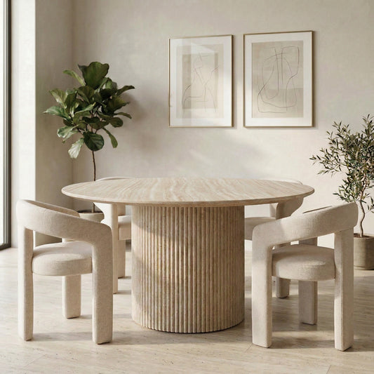 Pompeii 5 Piece Round Travertine-Look Dining Suite