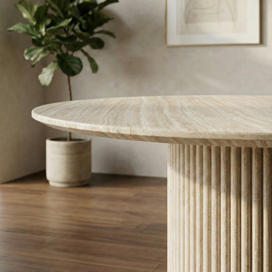 Pompeii 5 Piece Round Travertine-Look Dining Suite