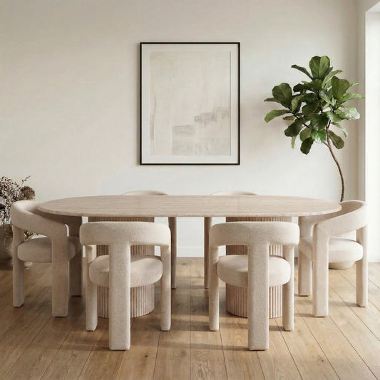 Pompeii 7 Piece Oval Travertine-Look Dining Suite