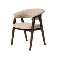 Rovano beige textured fabric dining chair with dark walnut ash wood legs – front three-quarter view