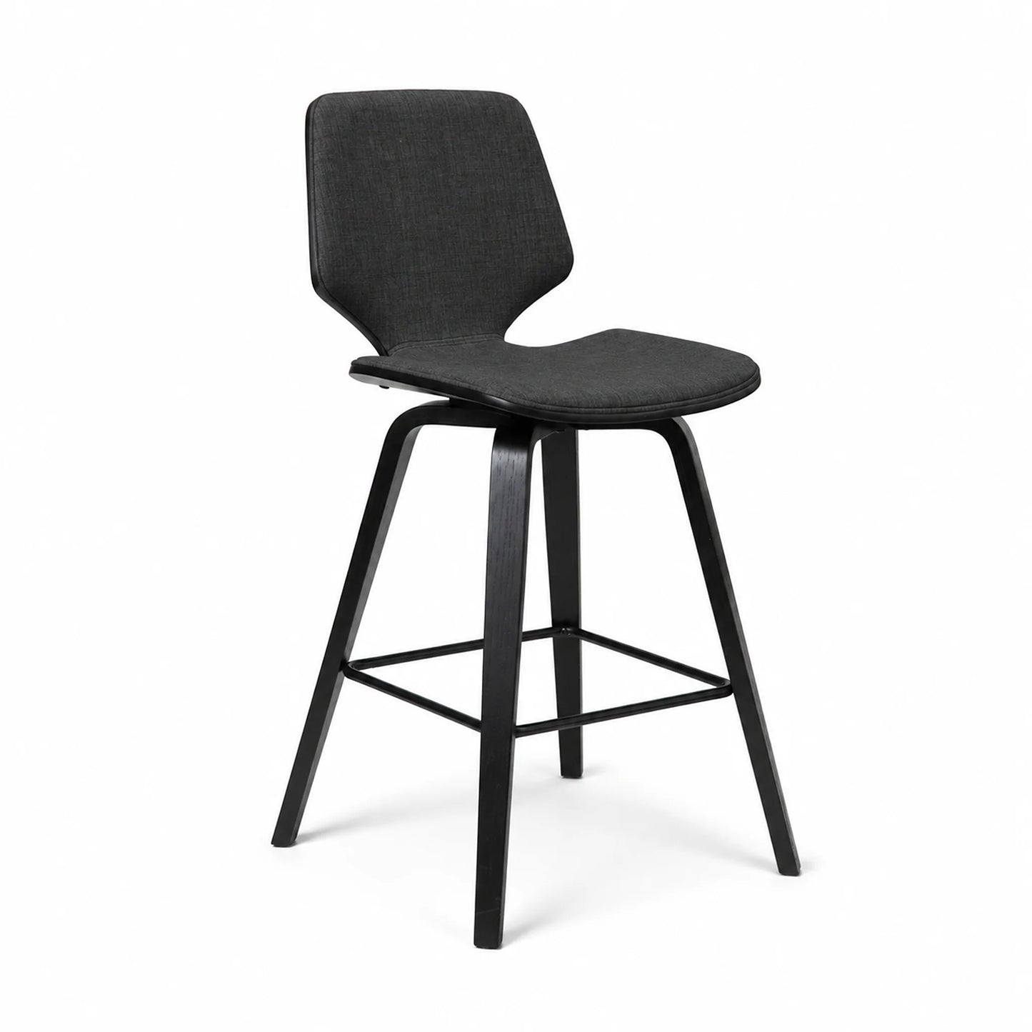 Black bar stool with a modern design on a white background