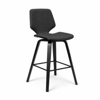 Black bar stool with a modern design on a white background