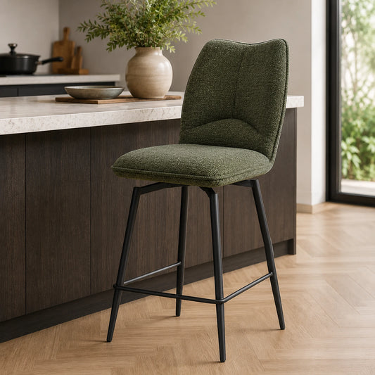 Sable 360° Swivel Fabric Bar Stool in Green