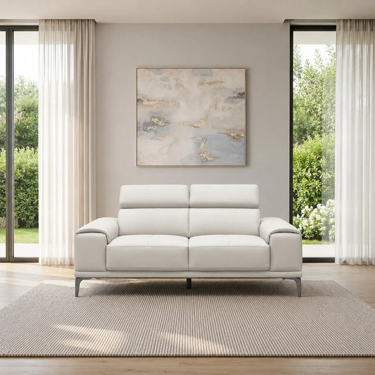 Salina 2 Seater Leather Sofa in Light Grey