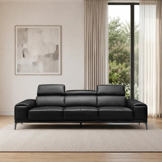Salina 3 Seater Leather Sofa in Black