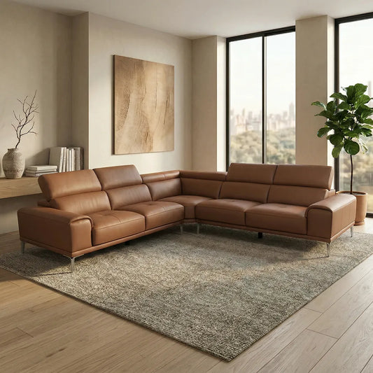 Salina 5 Seater Leather Corner Sofa in Tan