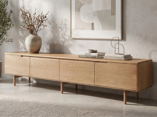 Sano 240cm natural white oak veneer TV unit – front view