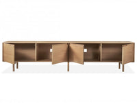 Sano 240cm natural white oak veneer TV unit – doors open