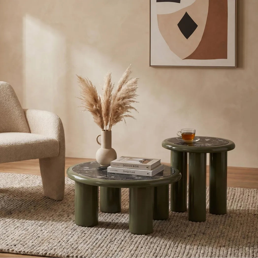 Tiber 50cm Grey Marble & Olive Side Table