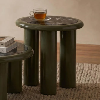 compare product Tiber 50cm Grey Marble & Olive Side Table