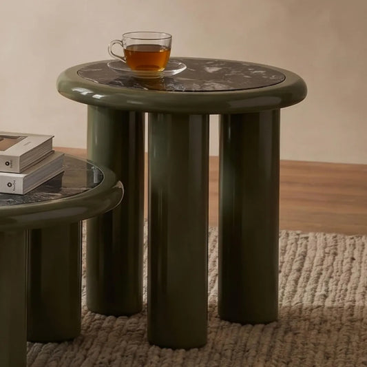 Tiber 50cm grey marble and olive side table – front three-quarter view