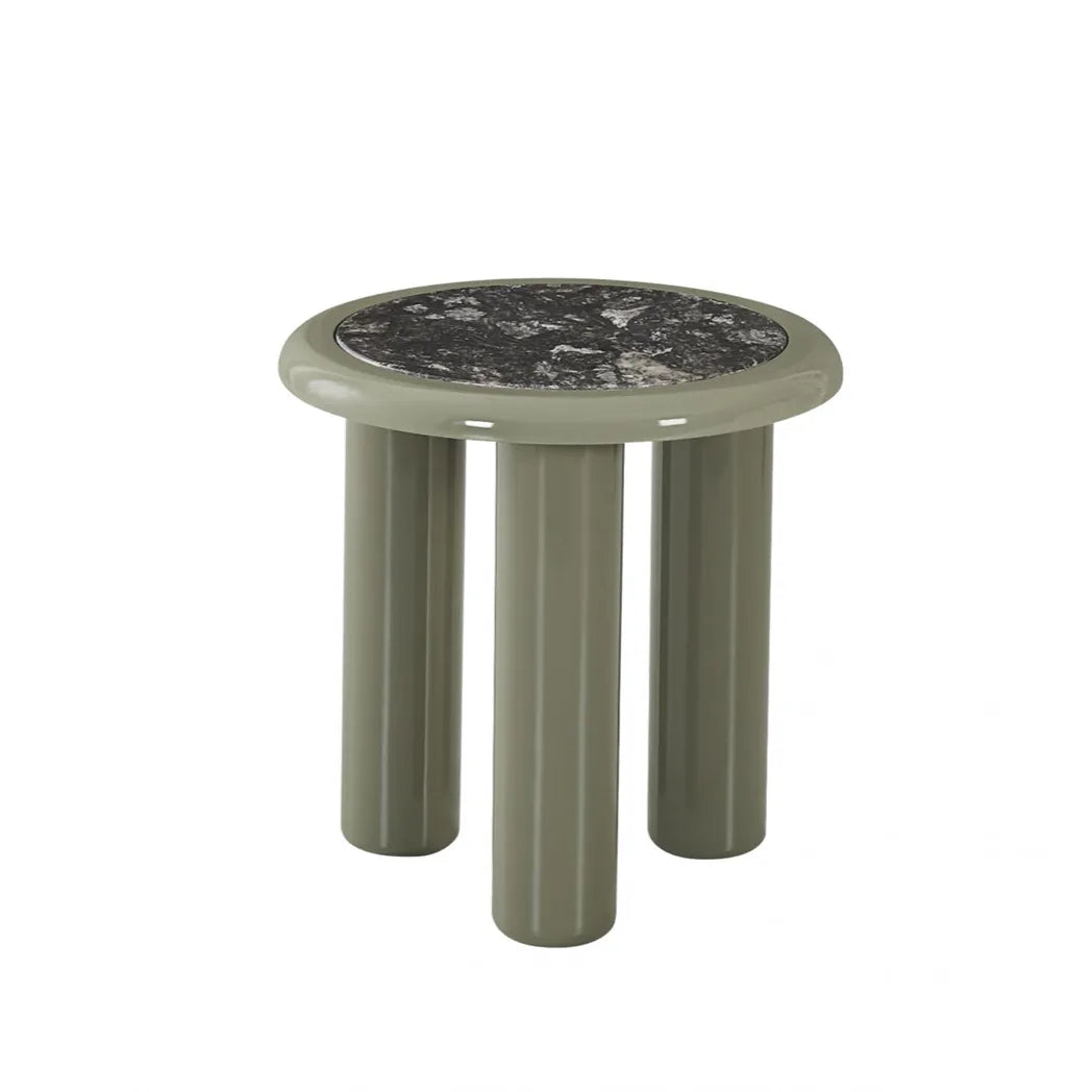 Tiber 50cm grey marble and olive side table – front three-quarter view