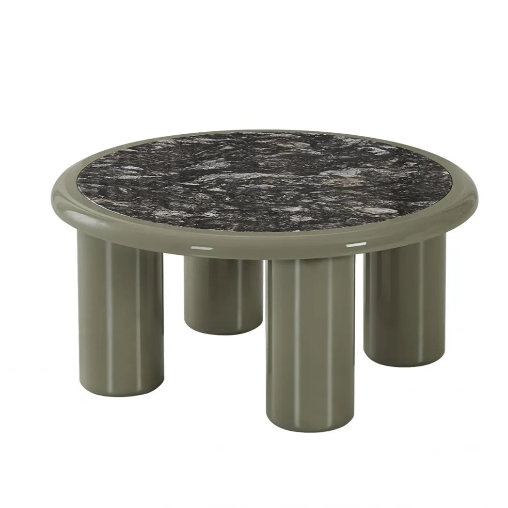 Tiber 80cm grey marble and olive coffee table – front three-quarter view