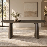 Tierra 2.2m Walnut dining table with sculptural asymmetrical ash veneer tabletop, softly rounded edges and curved pedestal legs, side view