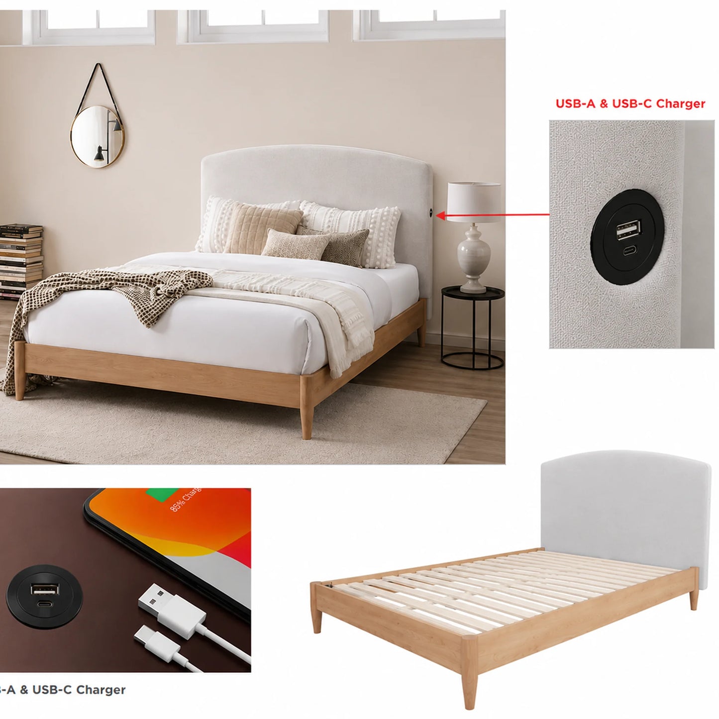 Tilda Modern Bed Frame with USB Charger