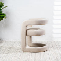 Toronto sand linen dining chair with curved wraparound backrest – side three-quarter view