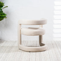 Toronto sand linen dining chair with curved wraparound backrest – back three-quarter view