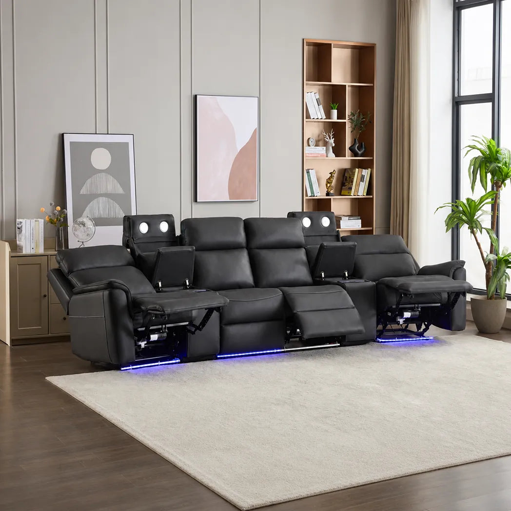 Torrens 4 Seater Home Theatre Electric Recliner Lounge with LED Lightings