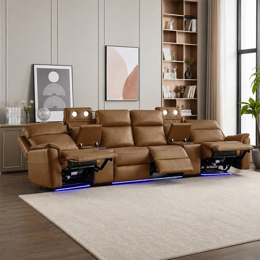 Torrens 4 Seater Home Theatre Electric Recliner Sofa in Tan