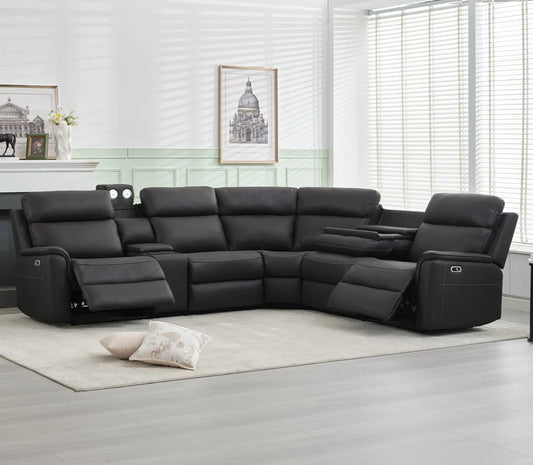 Torrens 5 Seater Modular Corner Electric Recliner Sofa in Black