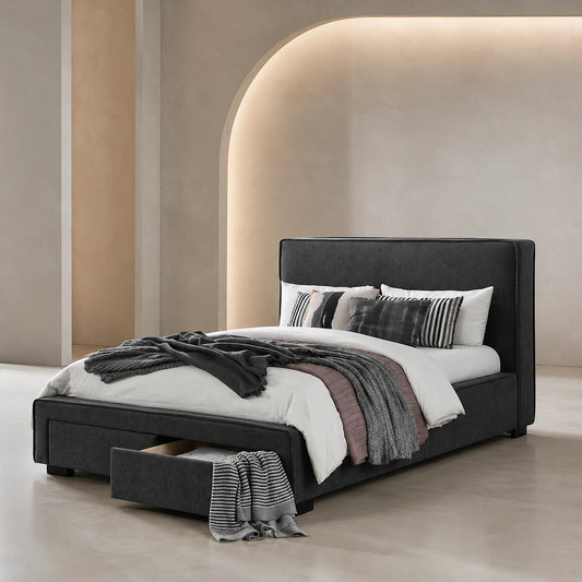 Trieste Dark Grey Fabric Storage Bed Frame with 2 Drawers - QUEEN