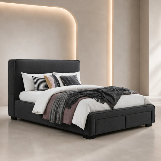 Trieste Dark Grey Fabric Storage Bed Frame with 2 Drawers