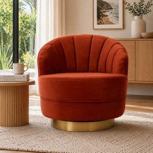 Valdes Velvet Swivel Accent Chair in Rust