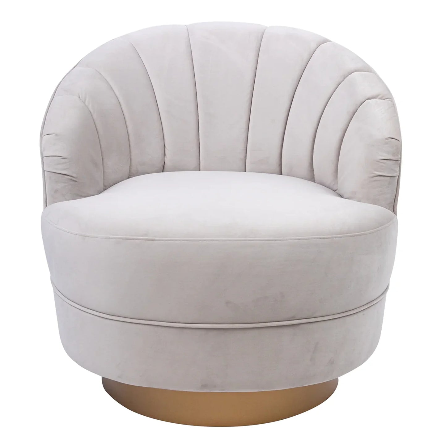 Gray swivel chair with a wooden base on a white background