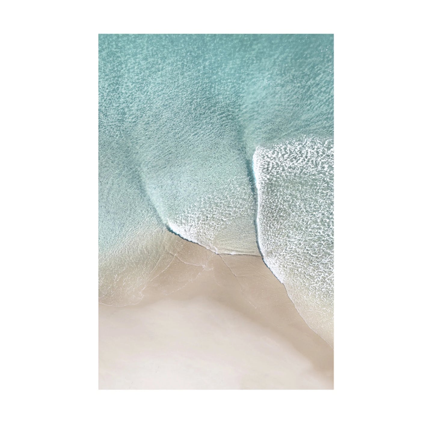 A close-up of a textured fabric or material sample with a soft aqua-blue upper area and a pale warm beige lower area, shown against a white surround.