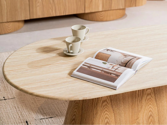 Waverley 130cm Oval Marble Coffee Table - White Travertine