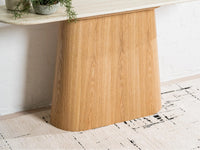 Waverley 150cm White Travertine marble console table with natural ash veneer pedestal - leg detail