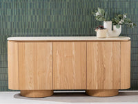 Waverley 180cm White Travertine marble buffet with natural ash veneer body