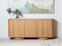 Waverley 180cm White Travertine marble buffet with natural ash veneer body